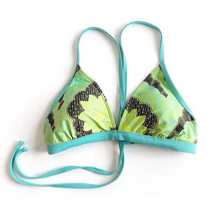 Prana Blue and Yellow Bikini Top with Tropical Print